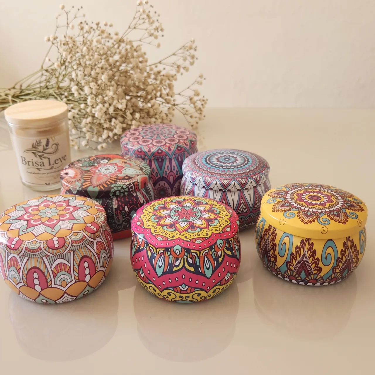 Vela Aromática Decorativa na Lata (Estampa Mandala / Boho)